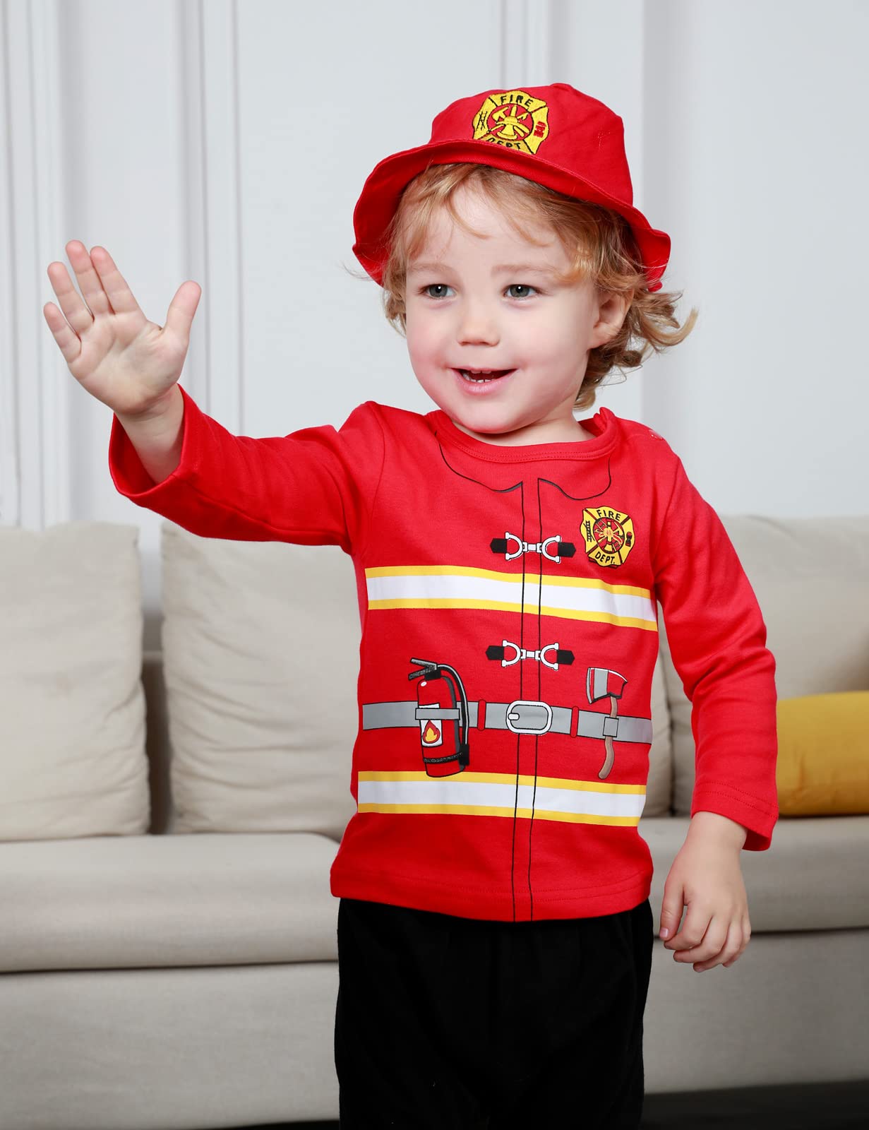 Cosland Fireman Costume For Toddler Boys Halloween Outfit, Red, 2T