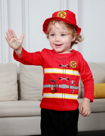 Cosland Fireman Costume For Toddler Boys Halloween Outfit, Red, 2T