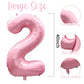 40 Inch Pink Number 2 Balloons, Large 2 Balloon Number Pink Foil Number Balloons, Light Pink 2nd Mylar Birthday Balloons for Gir