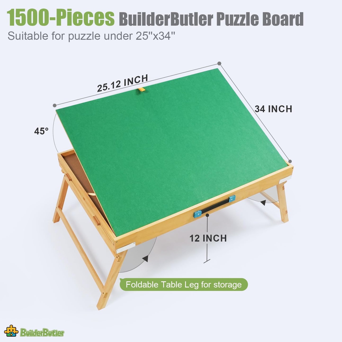 Builderbutler 1500 Pieces Puzzle Table With Legs,25''X34'' Wooden Jigsaw Puzzle Board With 4 Drawers & Cover,3-Tilting Angles Fo