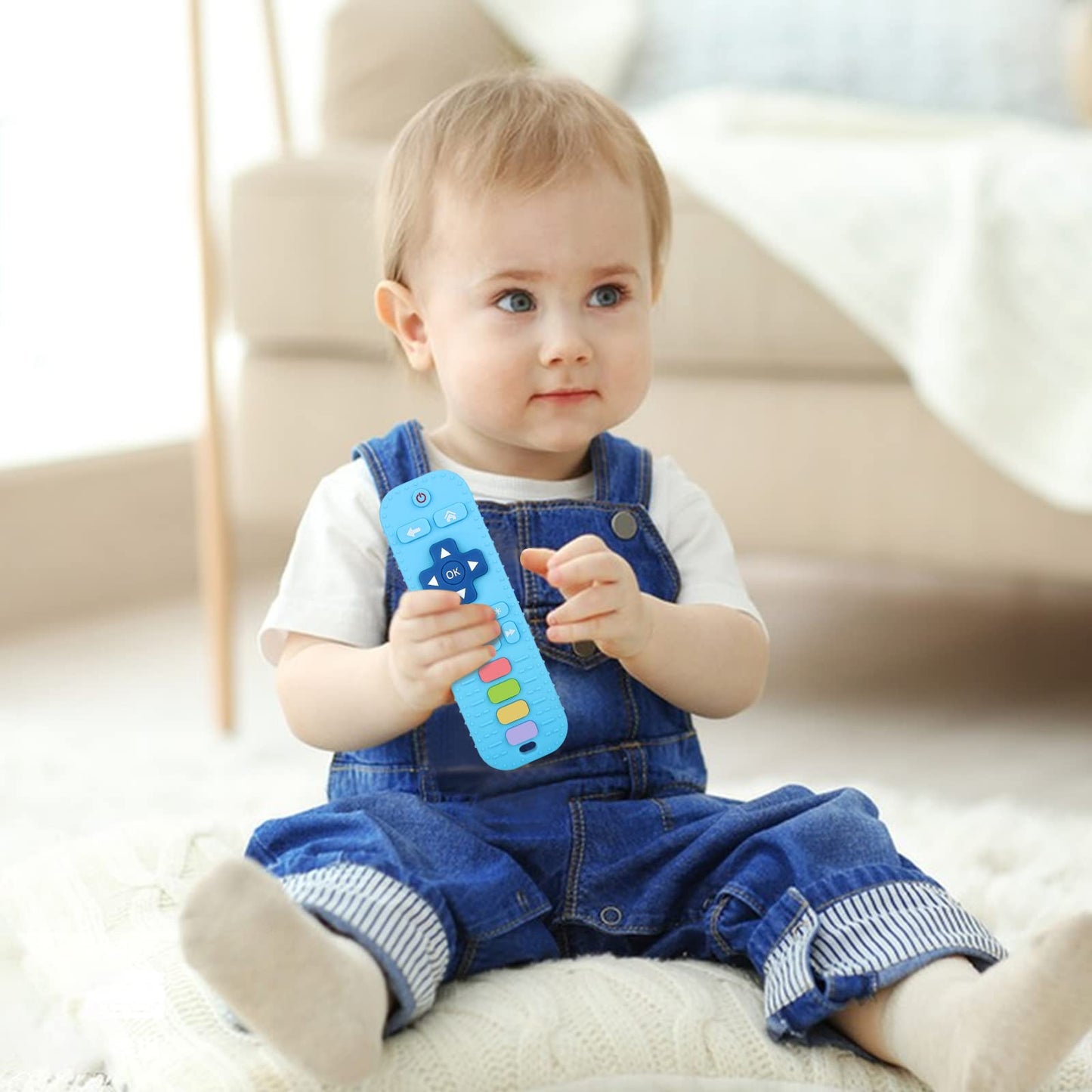 Fu Store 1 Pack Blue Silicone Teething Toys For Infant Toddlers Remote Control Shape Teethers For Babies Chew Toys, Relief Sooth