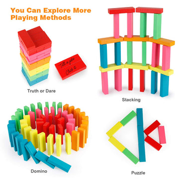 Coogam Wooden Blocks Stacking Game With Storage Bag, Toppling Colorful Tower Building Blocks Balancing Puzzles Montessori Toys Learning Sorting Family Games Educational Toys Gifts For Kids