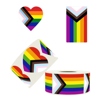 Meplum Pride Progress Stickers 1000 Pcs, Progressive Pride Flag Stickers Roll, Heart Progress Pride Stickers Roll For Transgende