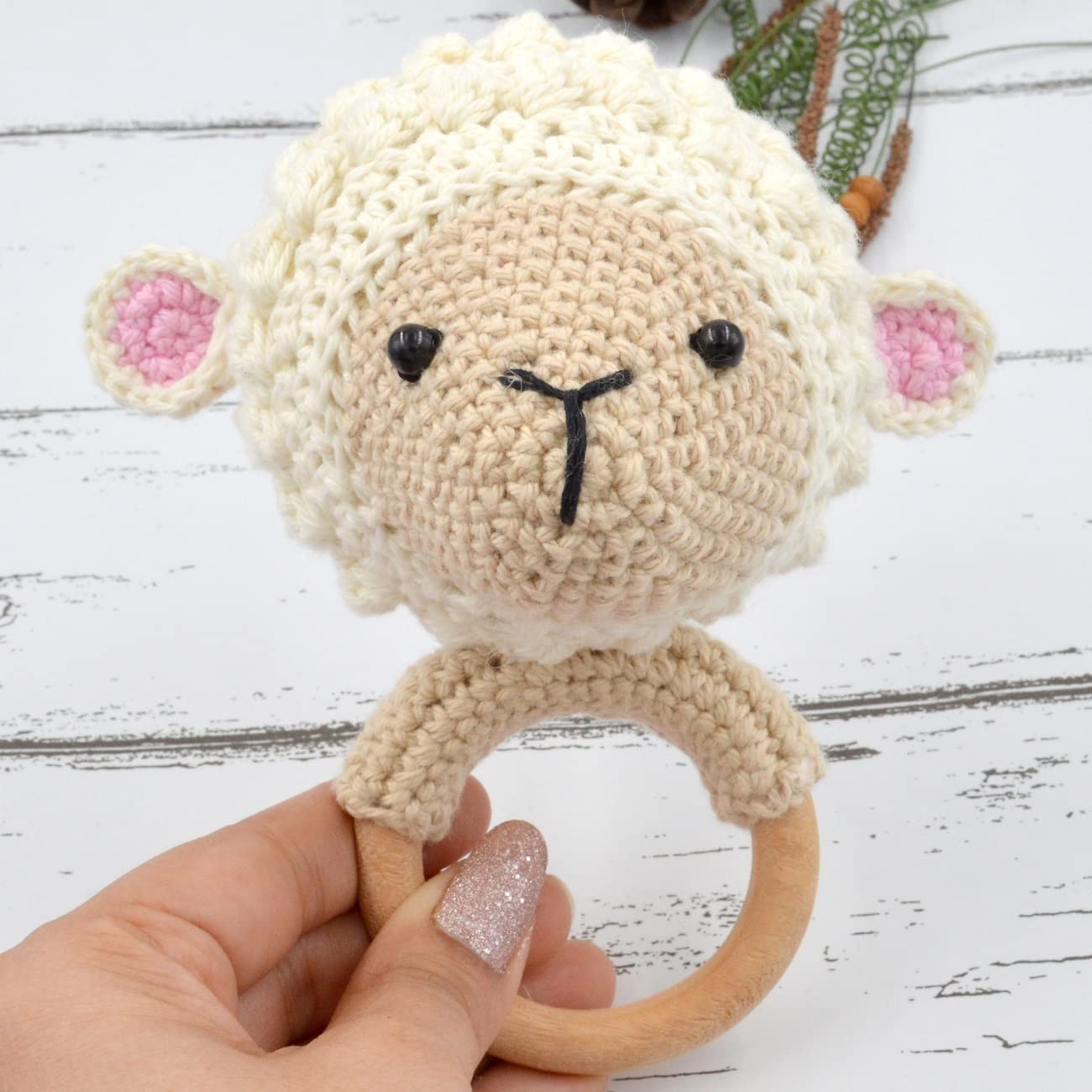 Love Crochet Art Animal Shape Crochet Rattle Cum Soft Toy For Infant, Kids & Babies, Early Age Gift Toys (Sheep  Cream)