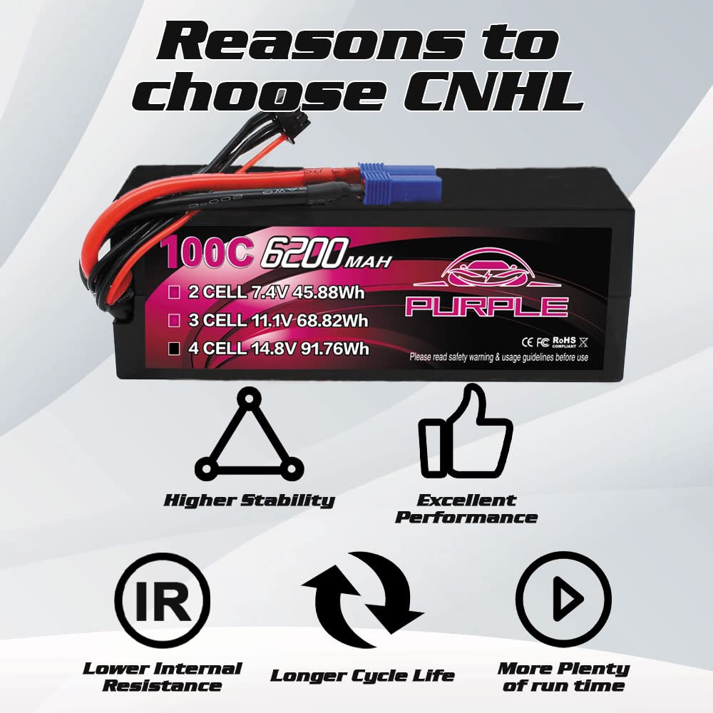 CNHL 6200mAh 4S Lipo Battery 100C 14.8V lipo Battery Hard Case with EC5 Plug for RC Car Racing Truck Boat Tank Buggy Truggy(2 Pa