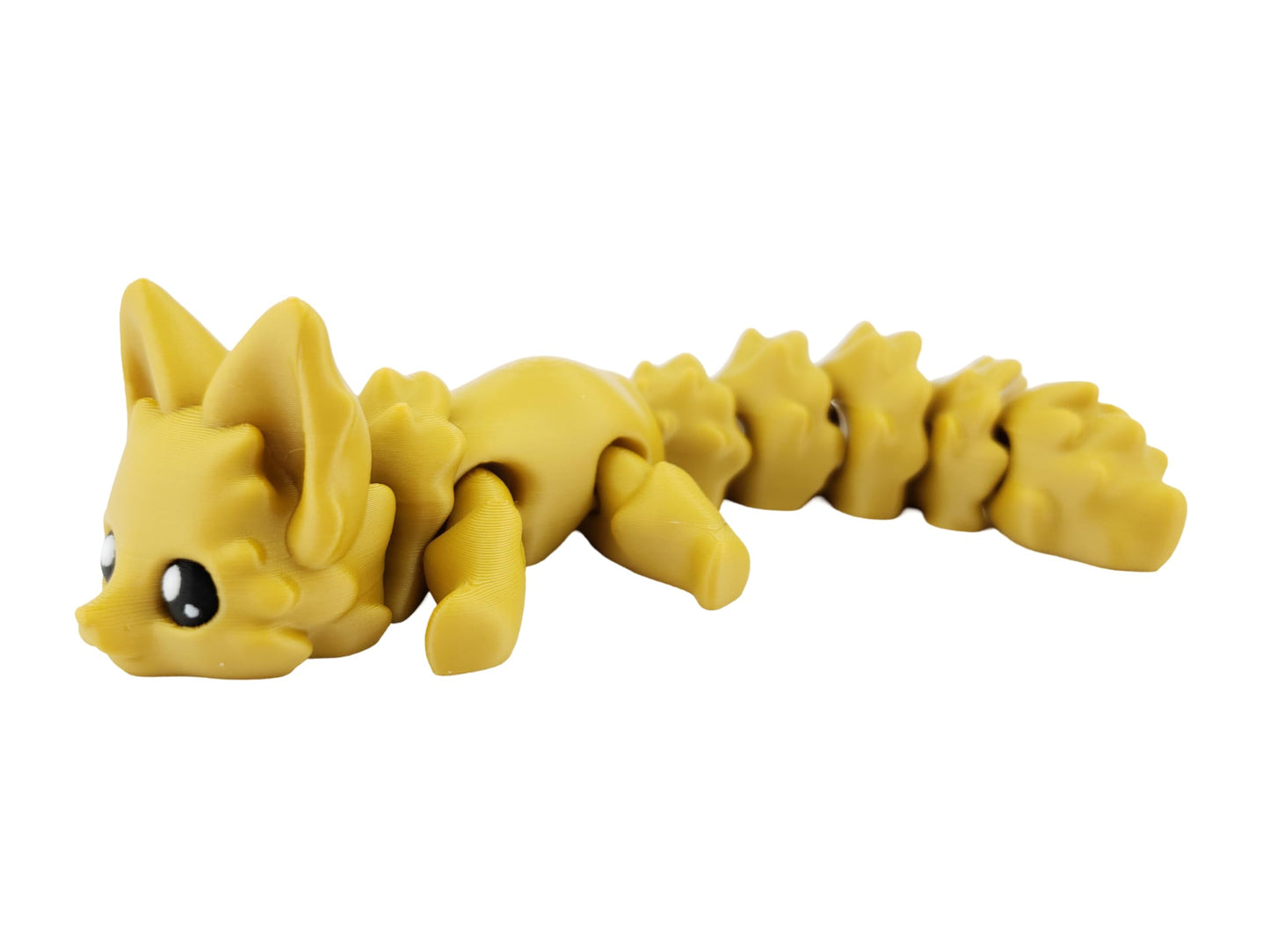 Cute Fox Desk Buddy, Articulated 3D Printed Fidget, 7.5 Inches, Authorized Seller (Gold)