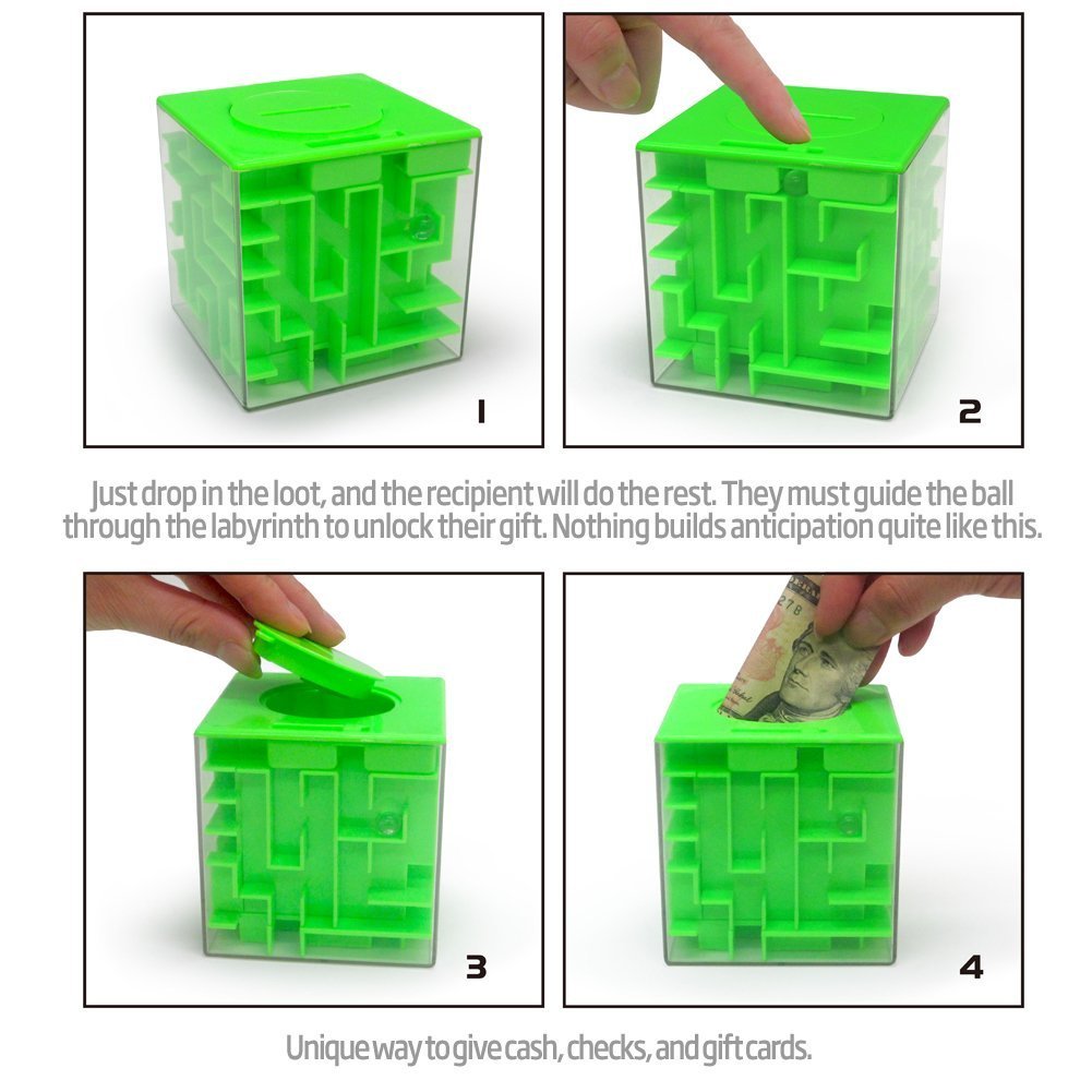 Trekbest Money Maze Puzzle Box - A Fun Unique Way To Give Gifts For Kids And Adults (Green)