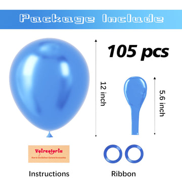 Voircoloria 105Pcs Metallic Blue Balloons 12Inch Party Latex Balloons For Boys Girls Birthday Baby Shower Gender Reveal Wedding