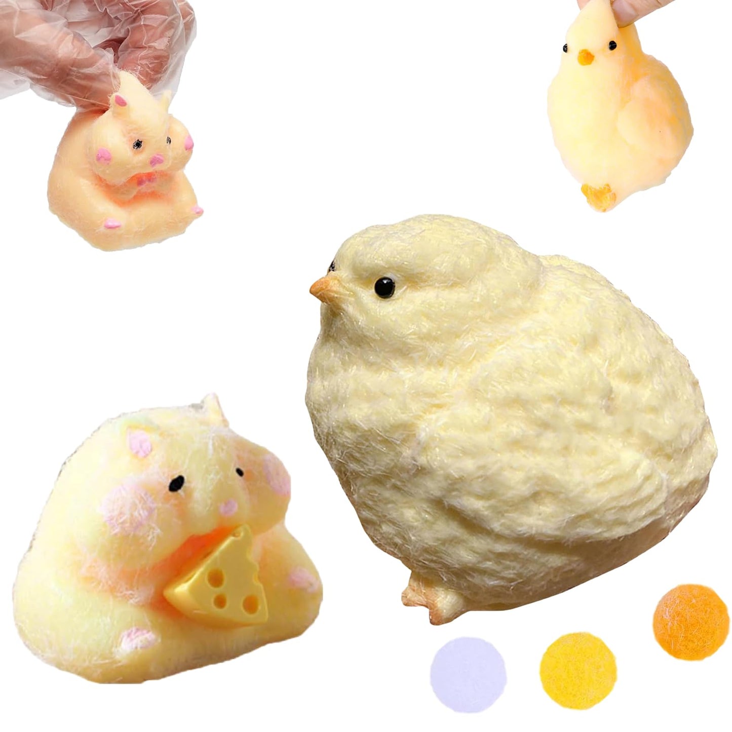 2pcs Squishy Hamster Toy,Chick Squeeze Toys,Cute Squishy Hamster Fidget Toy, Realistic Chick Toys,Stress Relief Gift for Adults 