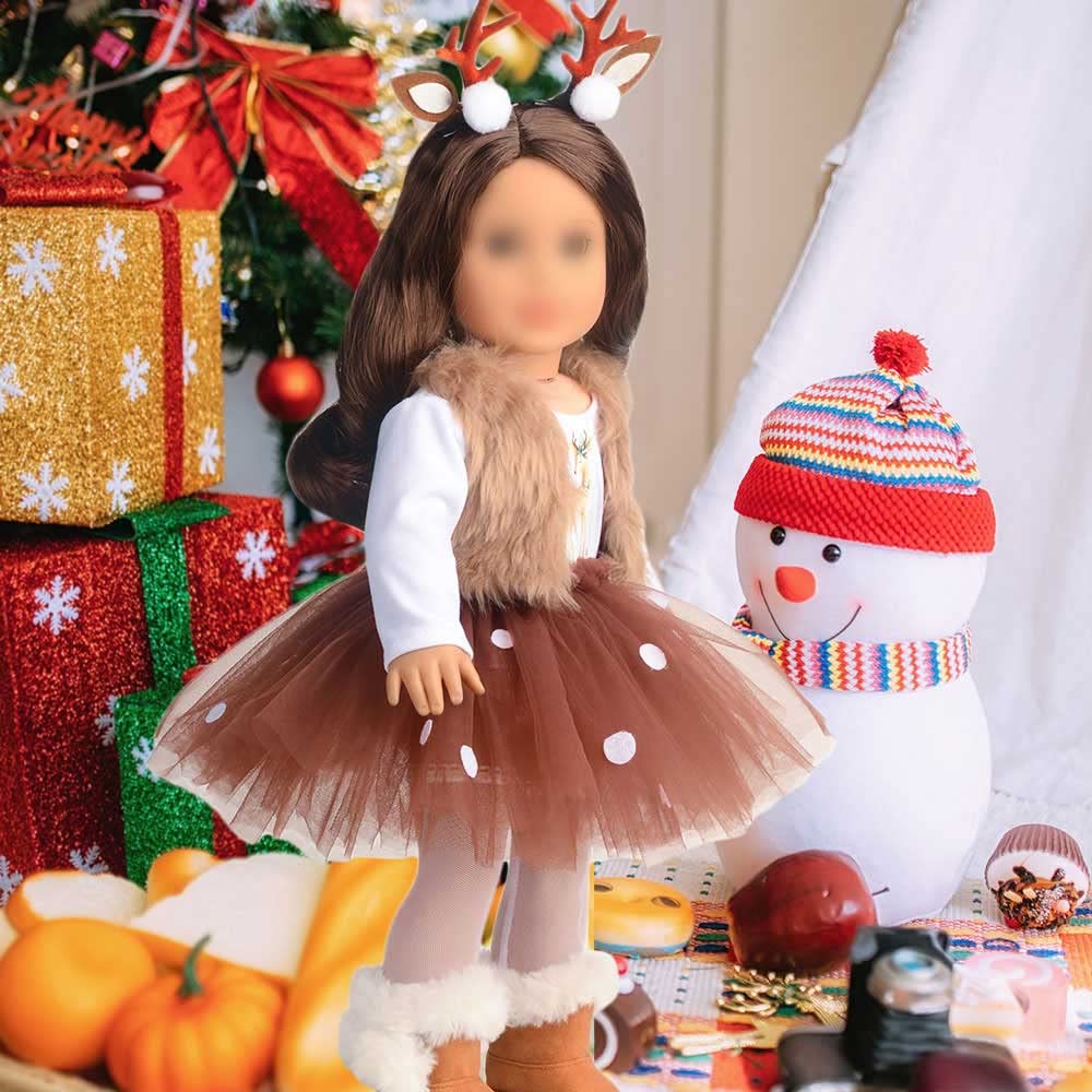 sweet dolly 18 Inch Doll Clothes Christmas Deer Costume Tutu Dress, White Fabric Outfit for 18 Inch Dolls