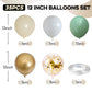 Sage Green Gold Balloons, 12 Inch Green White Metallic Gold Balloons, Green Sand White Balloons Gold Confetti Latex Balloons For