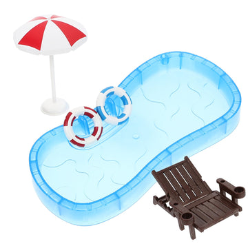 Ciieeo 5 Pieces Miniature Dollhouse Beach Accessories Beach Dollhouse Decoration Set with Umbrella Chair Swimming Ring Swimming 