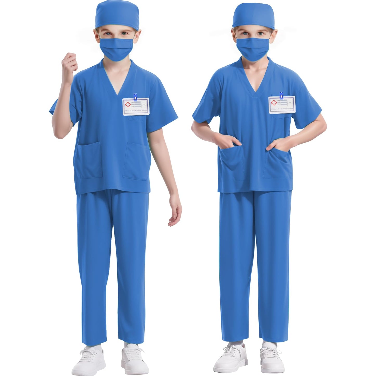 Mizzuco Doctor Costume For Kids,Toddler Nurse Scrubs Halloween Dress Up Cosplay For Boys Girls 3-12 Years (Blue, L-130Cm/5-6Yrs)
