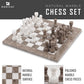 Radicaln Marble Chess Set - 15" Grey Oceanic & White Handmade Board Game for Adults - 32 Pieces Included