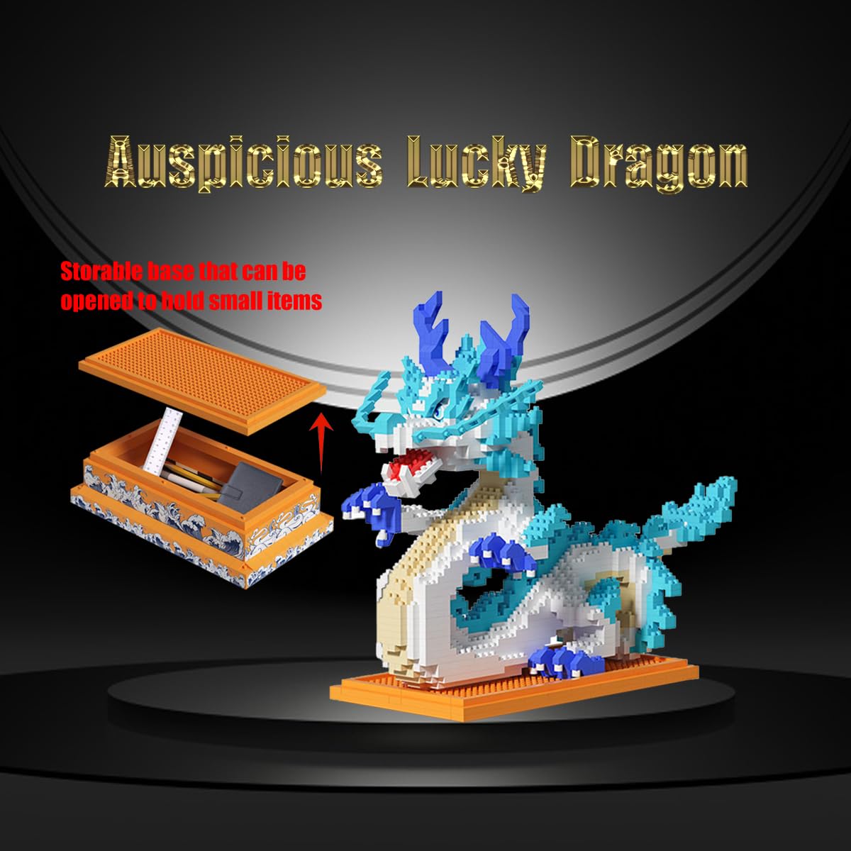 HONLANCH Dragon Series Micro Building Blocks Set - 2020 Pieces, Plastic, 10.2"x3.9"x10", Blue/White/Red/Yellow, Model JM20832