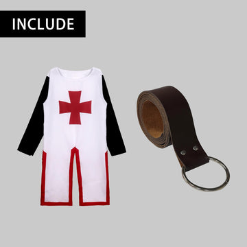 Vzqi Kids Crusader Costume White Medieval Knight Tunic Boys Outfit Renaissance Roman Warrior Costume Halloween With Belts L