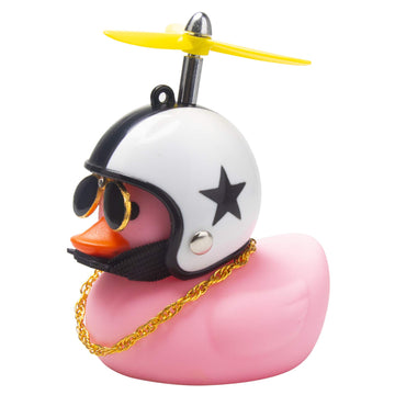 Wonuu Pink Duck Car Dashboard Decorations - Rubber Duck Car Ornaments With Propeller Helmet Sunglasses And Gold Chain (Star-Pink
