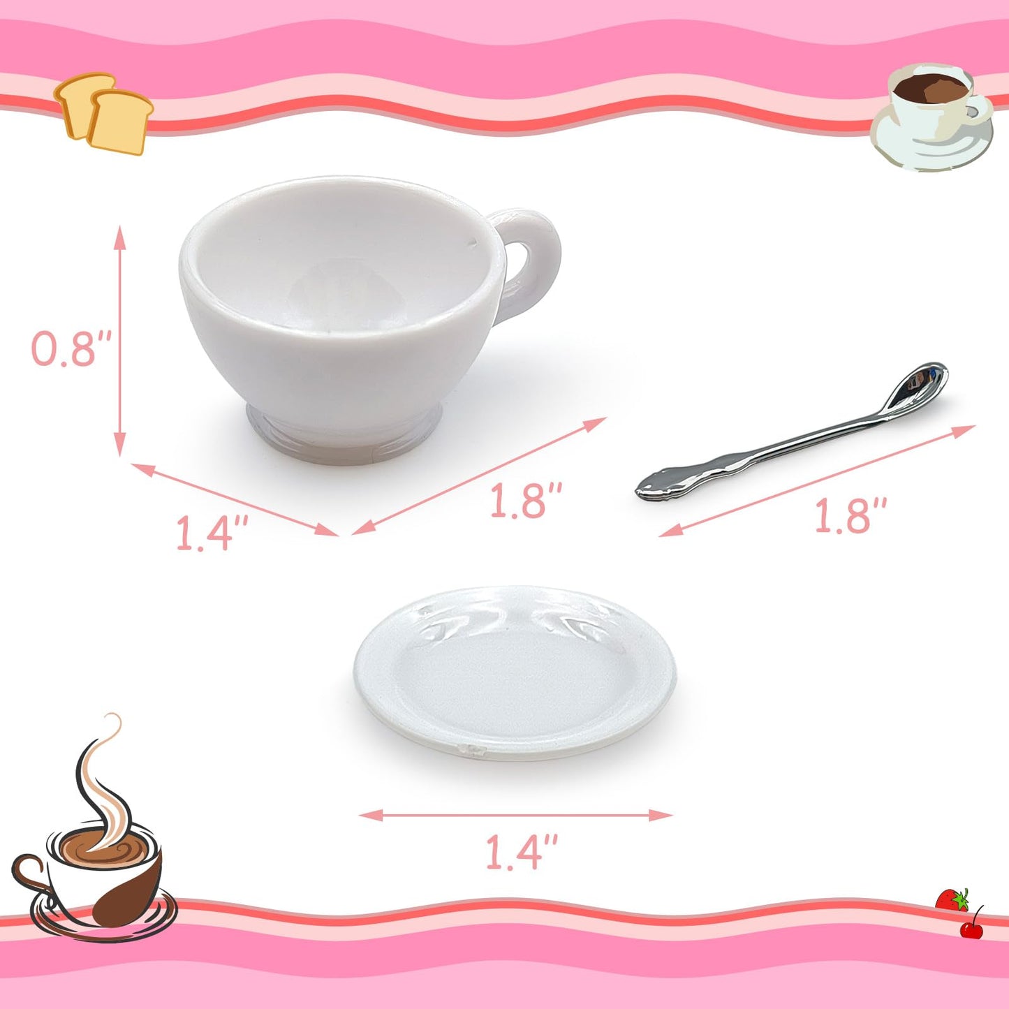 12 Sets Mini Coffee Cups Mini Dollhouse Cups Miniatures Tea Mups Food Kitchen Toys For Diy Decoration Craft Accessories (White)