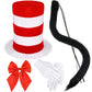 Matiniy 4 Pcs Cat Costume Set Include Red And White Striped High Hat Gloves Bowtie And Tail For Boys Girls World Book Day Dress