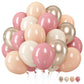 Retro Pink Beige Balloons Set, 12 Inch Dusty Pink Balloons Pink Gold Party Balloons Dark Gold Latex Balloons Boho Style Blush Pi
