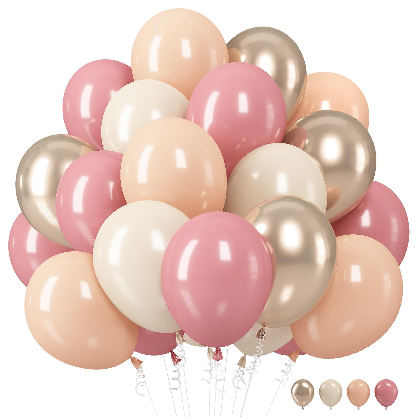 Retro Pink Beige Balloons Set, 12 Inch Dusty Pink Balloons Pink Gold Party Balloons Dark Gold Latex Balloons Boho Style Blush Pi