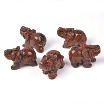 Justinstones Carved Natural Mahogany Obsidian Gemstone Elephant Healing Guardian Statue Figurine Crafts 2 Inch