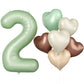 Biapian 40 Inch Sage Green Number 2 Balloons, Large 2Nd Birthday Balloons With 18'' Foil Cream Brown Heart Balloon For 2Nd Year