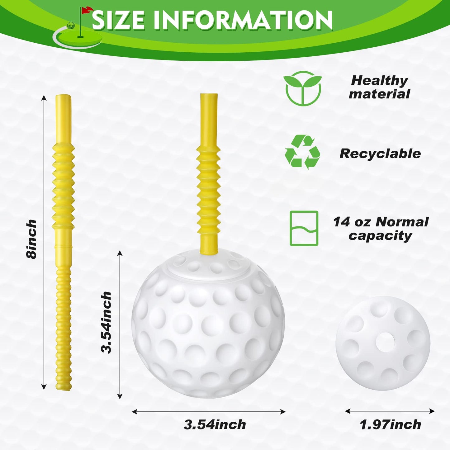 Golf Ball Cups with Lid and Straw 14 oz Golf Party Decorations Plastic Golf Party Favors Shaped Golf Decorations for Party Golf