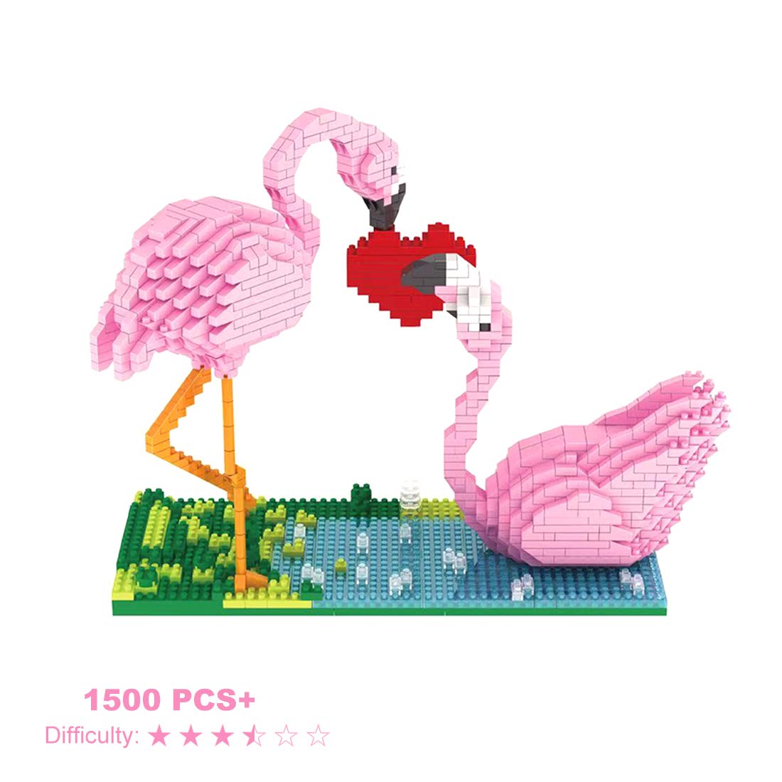 Larcele Micro Building Blocks Mini Building Toy Bricks,1500 Pieces Kljm-02 (Flamingo)