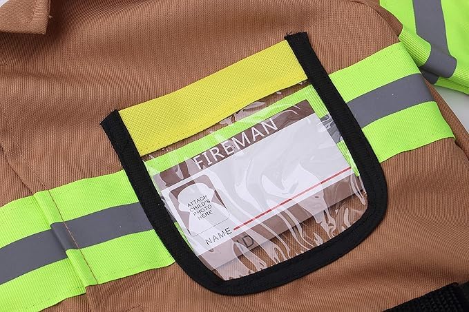 Yolsun Tan Fireman Costume For Kids, Boys' And Girls' Firefighter Dress Up (7 Pcs) 8-9 Years