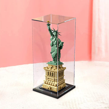 Thickened Clear Acrylic Display Case Assemble Box Storage Stand For Lego 21042 Liberty Statue Figures With Black Wood-Plastic Ba