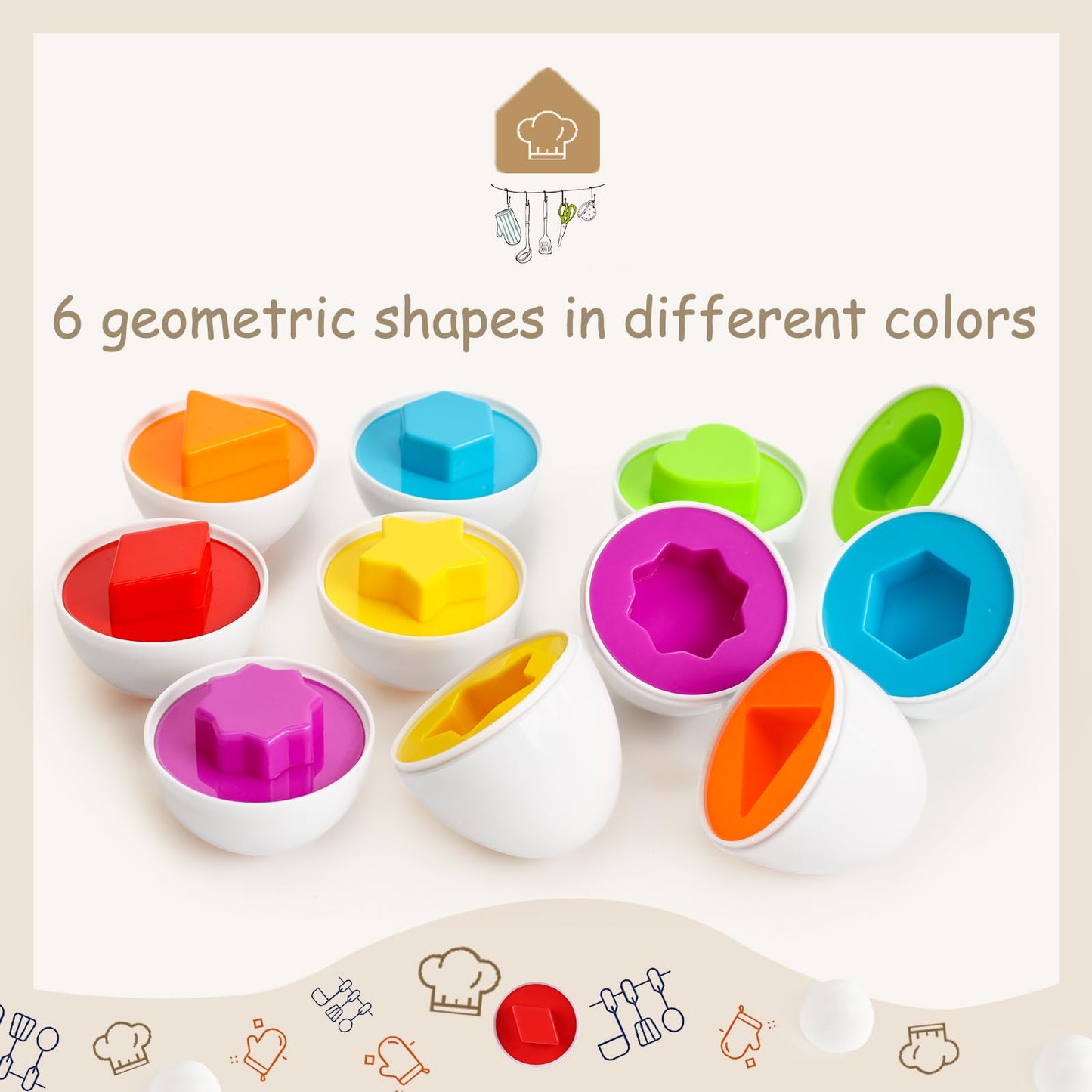 Hansgo Shape Matching Eggs Toys For Toddlers, 6 Easter Egg Toys With Storage Carton, Educational Color And Shape Matching Set