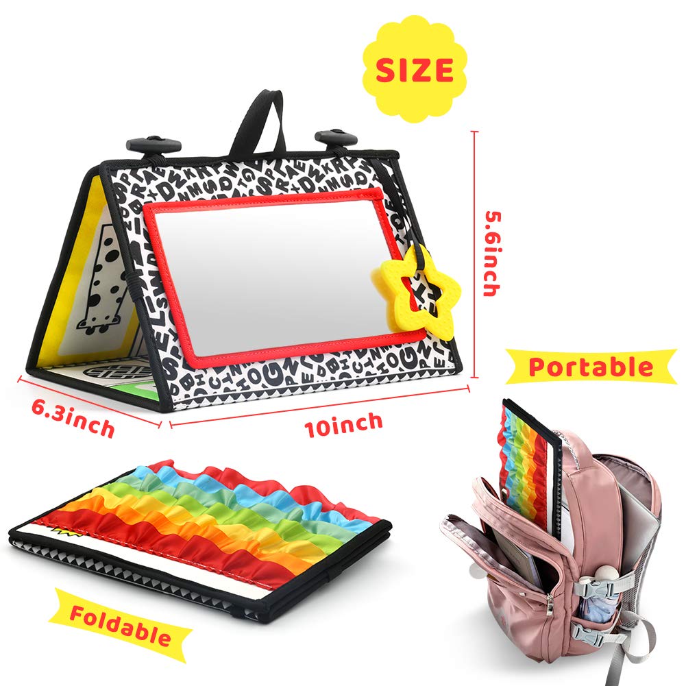 Kuango Tummy Time Mirror Toys For Babies, High Contrast Activity Montessori Newborn Toys, Black And White Baby Toys 0 3 6 12 Sensory Infant 0-3 Months