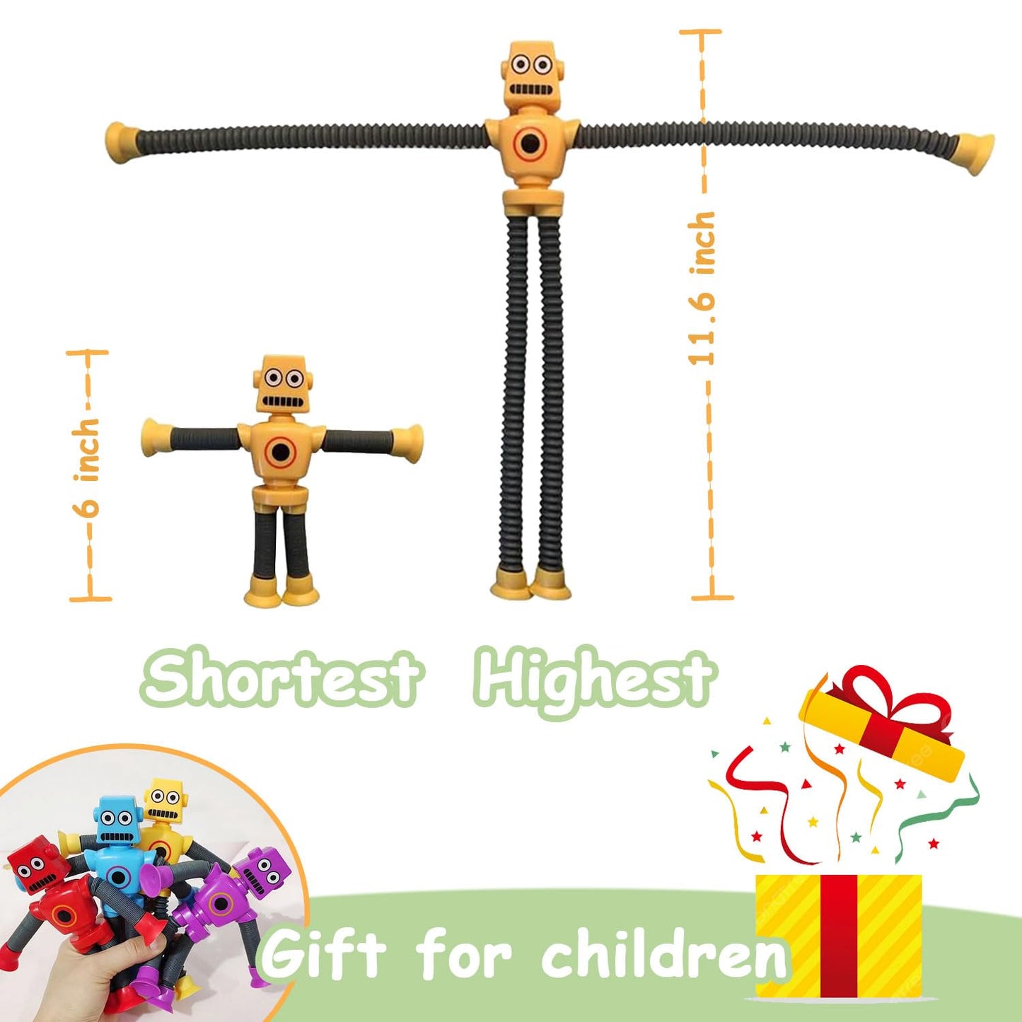 Whongkidz Pop Tubes Robot Fidget Toys 12 Packs Telescopic Suction Cup Stretchy Robots Toys Autism Sensory Shape Changing Toys Fo