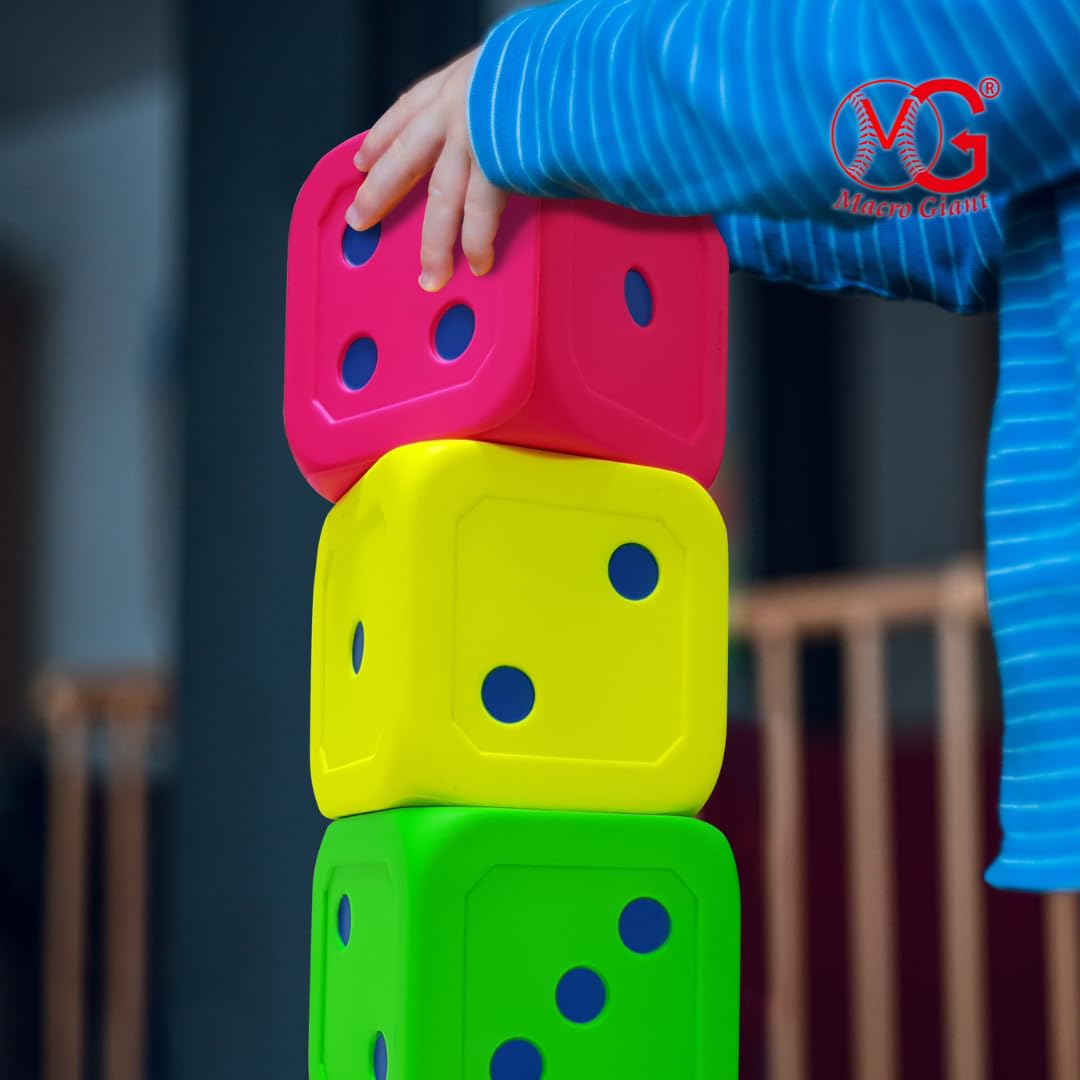 Macro Giant 6 Inch Soft Foam Jumbo Big Playing Dice, Set of 4,Neon Color, Math Teaching, Teaching Aids, Board Games, Kid Toy