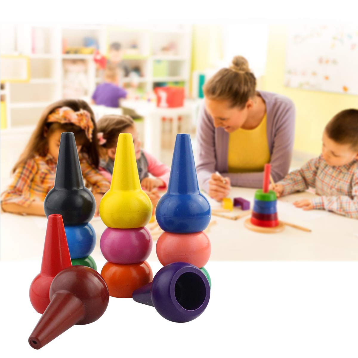 Wobe Finger Crayons, 12-Color Non-Toxic Washable Crayon Sticks, Palm-Grip Design, Multicolor, Ideal for Kids