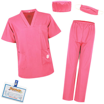 S3XY-FIV5 Kids Nurse Costume Doctor Costume Dentist Costume For Kids Play House Pretend Play Dress Up Party Pink 5-6 yrs 130cm