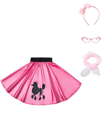 Inbakjade Girls Poodle Skirt 50S Costume Accessories Glasses, Scarf, Headband For Kids Halloween Costume(4-6T)