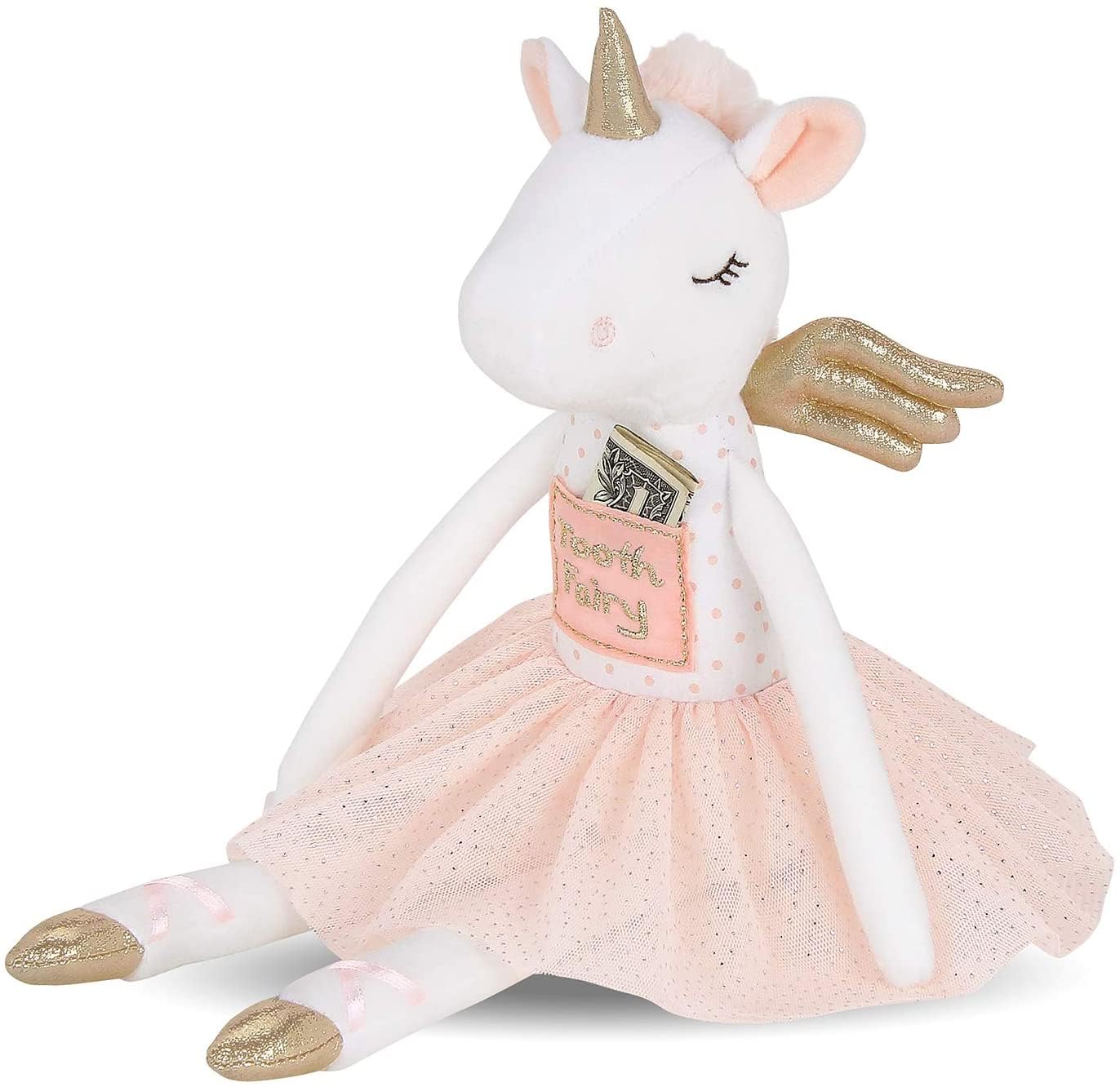 Bearington Twinkles Soft Plush Unicorn Tooth Fairy Doll, 14 Inches