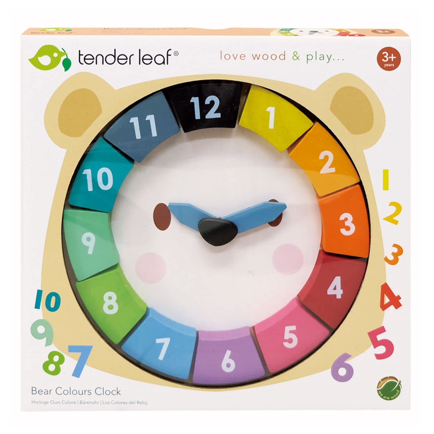 Tender Leaf Toys - 12 Pcs Bear Colors Clock, Early Learning Time, Educational Learning Clock Toy - Wooden Clock, Lovely Shapes - Cognitive Toy For Kids