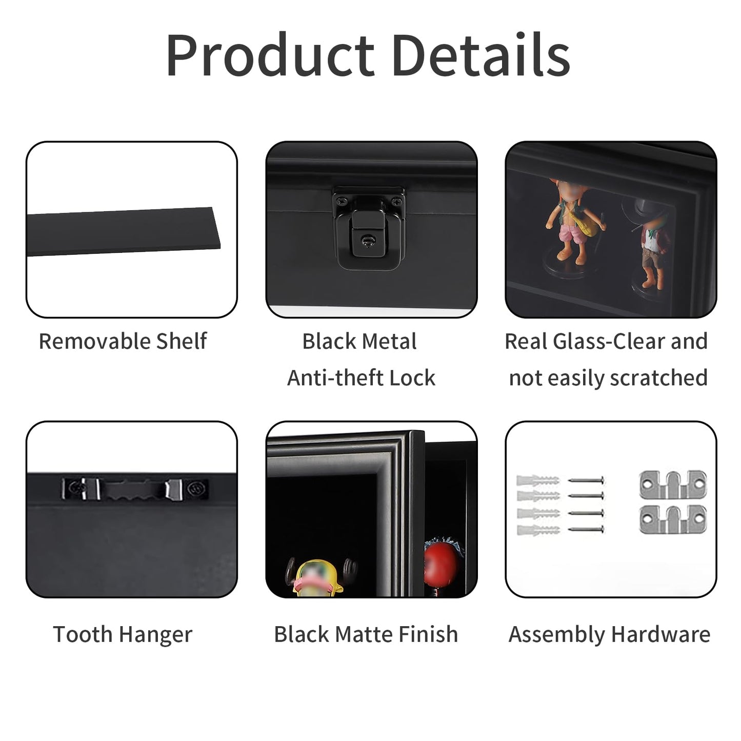 Verani Action Figure Display Case - Wall Mount Wood Cabinet For Minifigures Action Figures - Lockable Black Lock With Real Glass