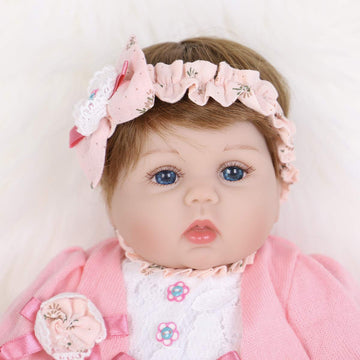 Enadoll Reborn Baby Doll Realistic Silicone Vinyl Baby Pink Hairband Girl 16 Inch Weighted Soft Body Lifelike Doll Gift Set For Ages 3+(Pink Hairband)