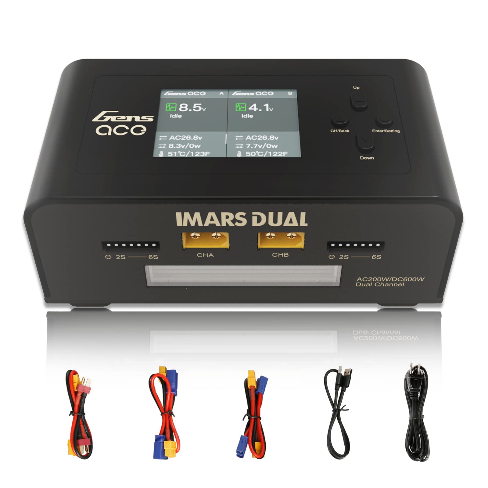 Gens Ace Lipo Battery Charger Imars Dual Smart Lipo Charger 15A AC 200W DC 600W RC ChargerBlack-New