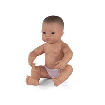 Miniland Asian Boy Newborn Baby Doll 15.75', Anatomically Correct, For Children 10 Months And Older, Soft Vinyl Body, Made In Spain, Defined Facial Features