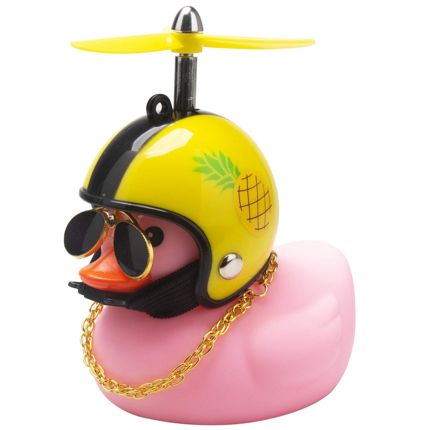 Wonuu Pink Duck Car Dashboard Decorations Rubber Duck Car Ornaments Cool Duck With Propeller Helmet Sunglasses Gold Chain (Pinea