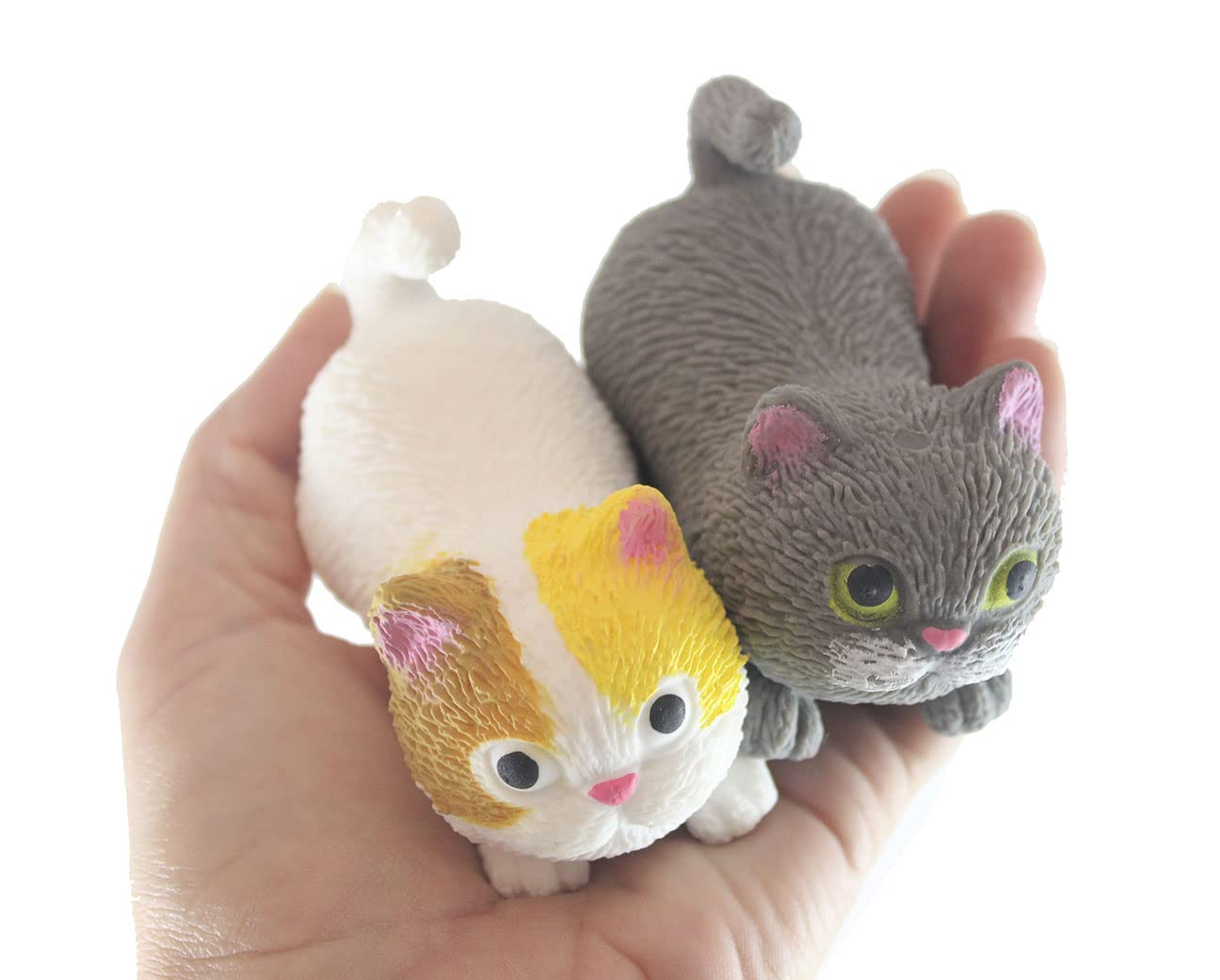 2 Stretchy Cat Crushed Bead Sand Filled - Kitty Lover Sensory Fidget Toy Weighted (Random Colors)