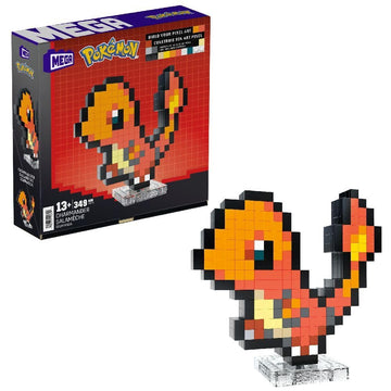 Mega Pok?mon Glumanda HTH76 - Buildable Retro Pixel Art Figure with Wall Mount Base for mature-themed Builders and Collectors