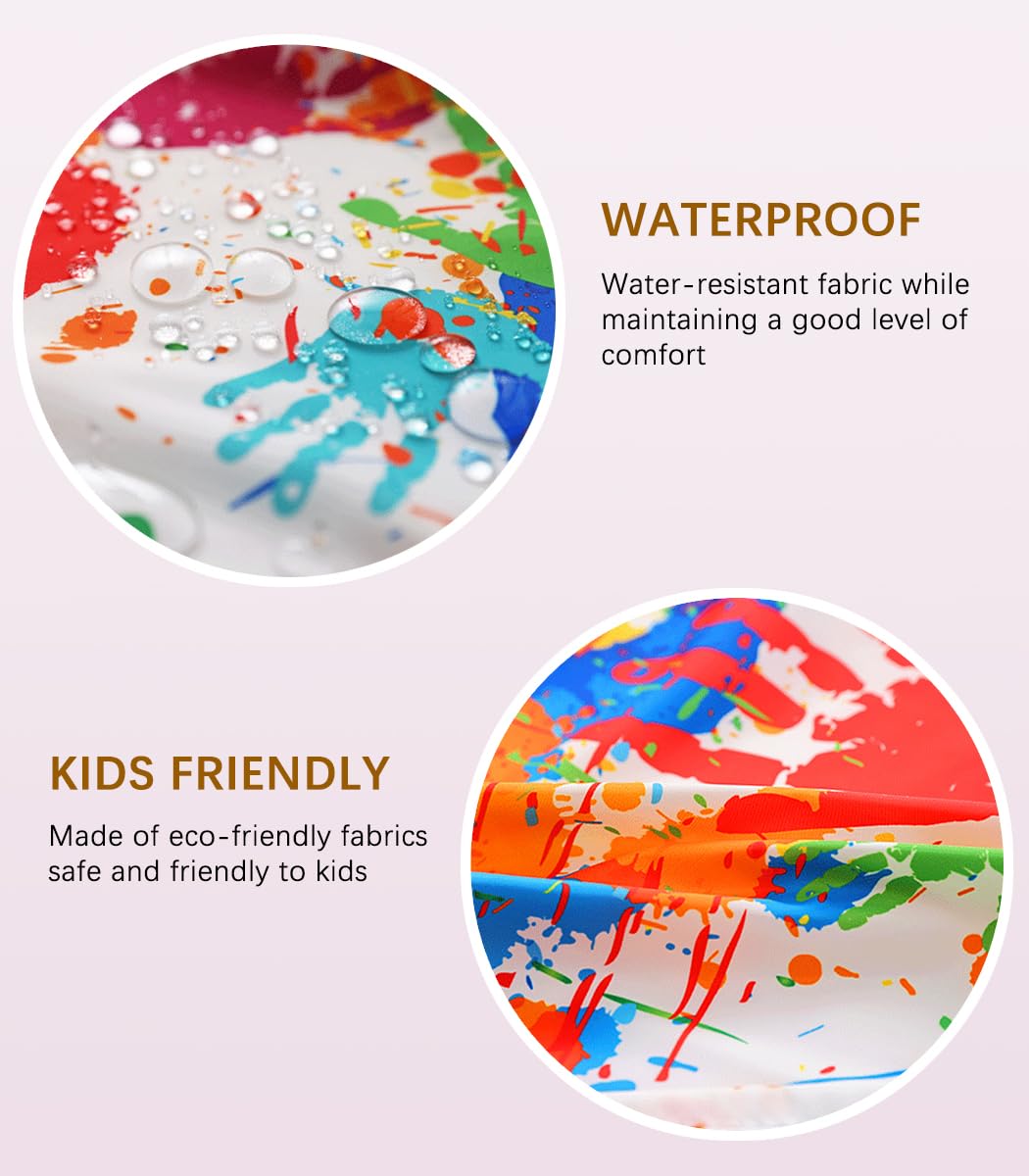 Miniq Kids Art Smock And Painting Apron Kit,Waterproof Artist Smocks With Pocket Long Sleeves And Aprons For Age 5-8