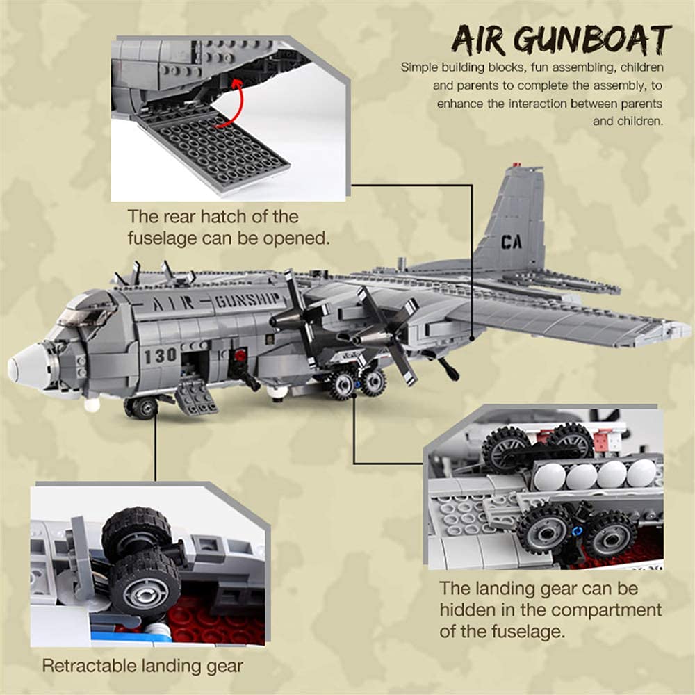 MEOA Xingbao AC130 Aerial Gunboat Building Blocks Set, 64.5x55.5x20CM, Gray, ABS Material, Model 06023, Educational WWII Toy