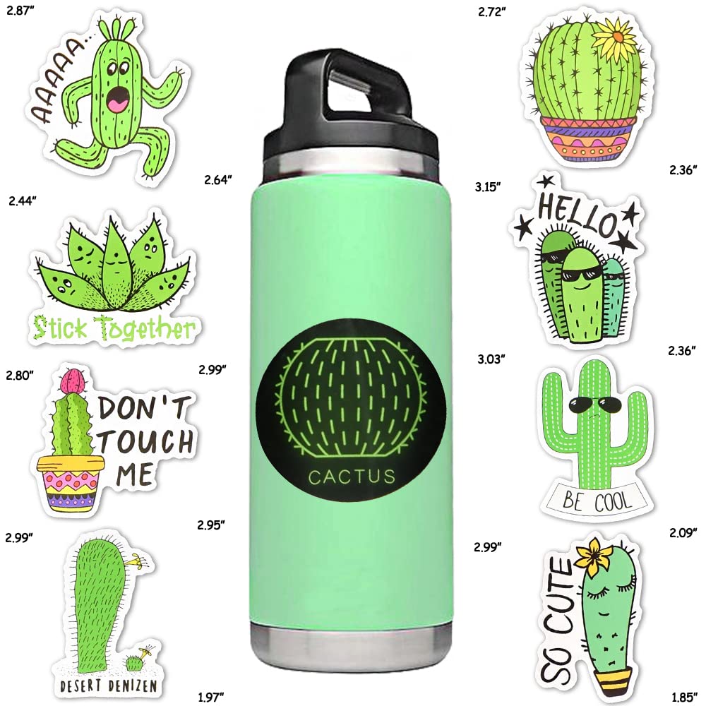 SUSIHI Cute Cactus Vinyl Stickers Pack - 50 Waterproof Stickers for Kids, Cactus Theme